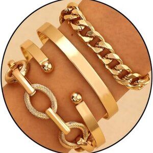 Chunky Gold Bracelets for Women Boho Stackable Bangle Cuff Bracelet Set Layered